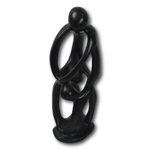 Vintage Soapstone Infinity Family Sculpture Black African 11”